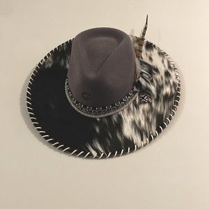 Custom cowhide and turquoise Charlie One Horse Hat